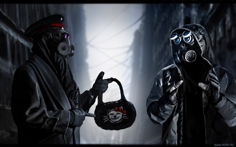 post-apocalyptic figures with bag