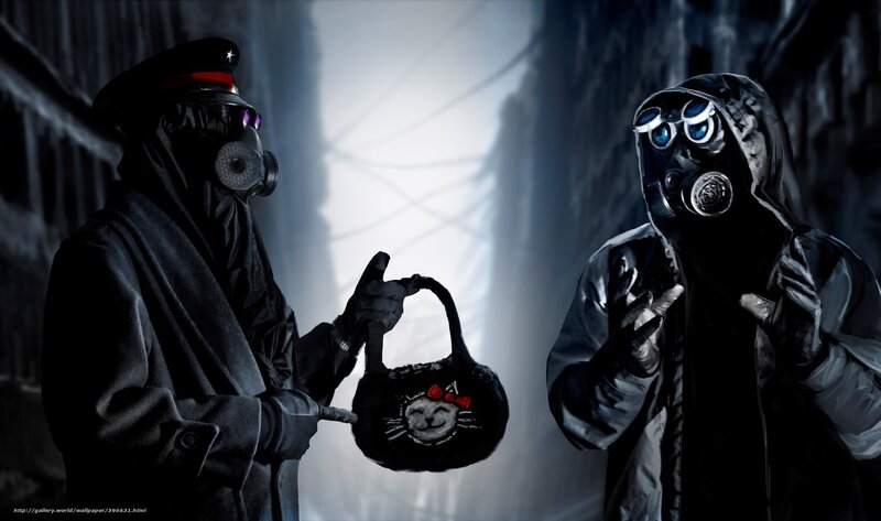 post-apocalyptic figures with gas masks