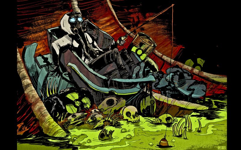 Post-apocalyptic fishing scene