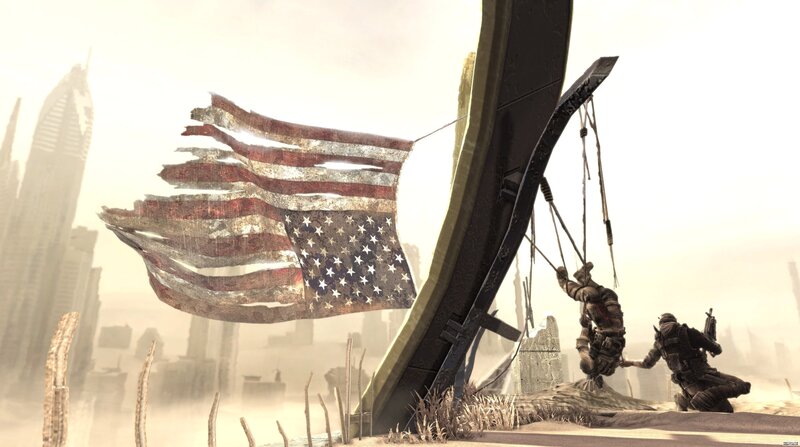 Post-apocalyptic flag scene