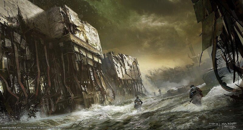 Post-apocalyptic flood scene