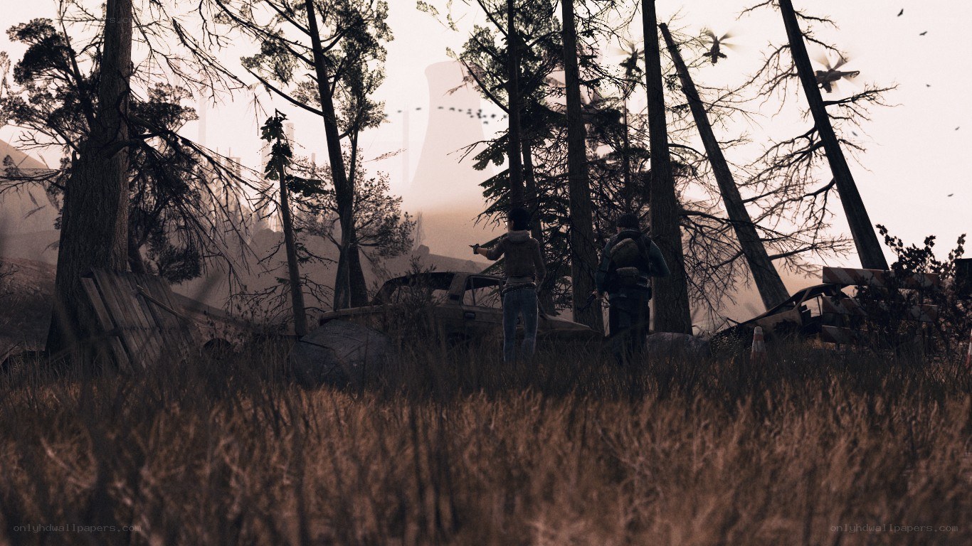 Post-apocalyptic forest scene