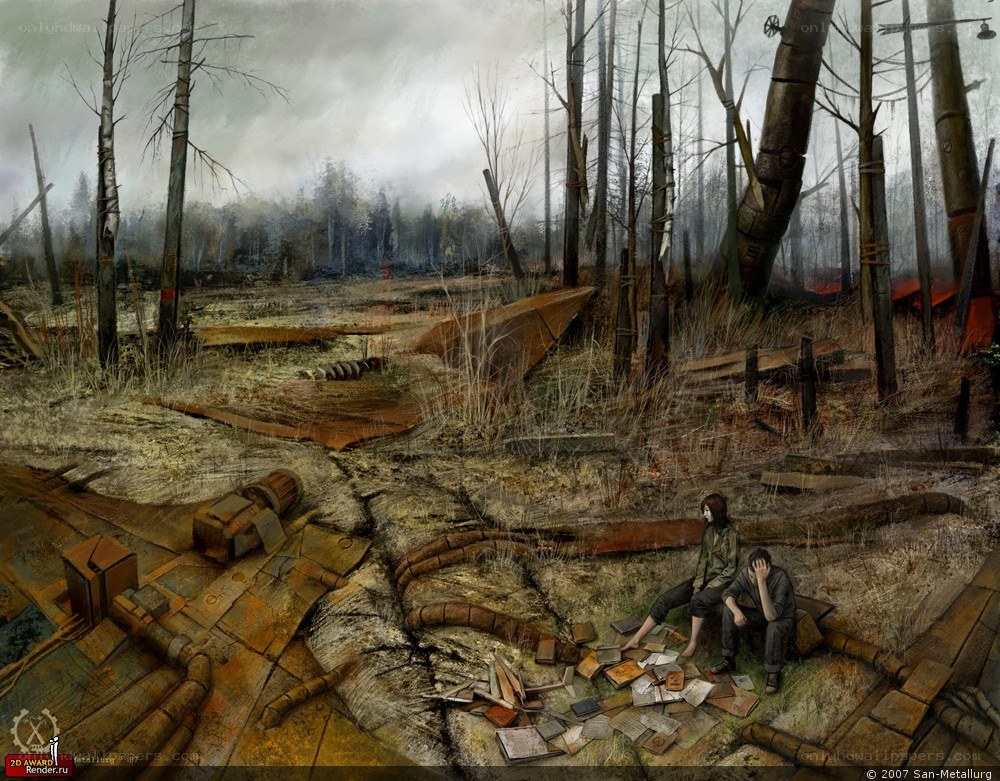 Post-apocalyptic forest scene