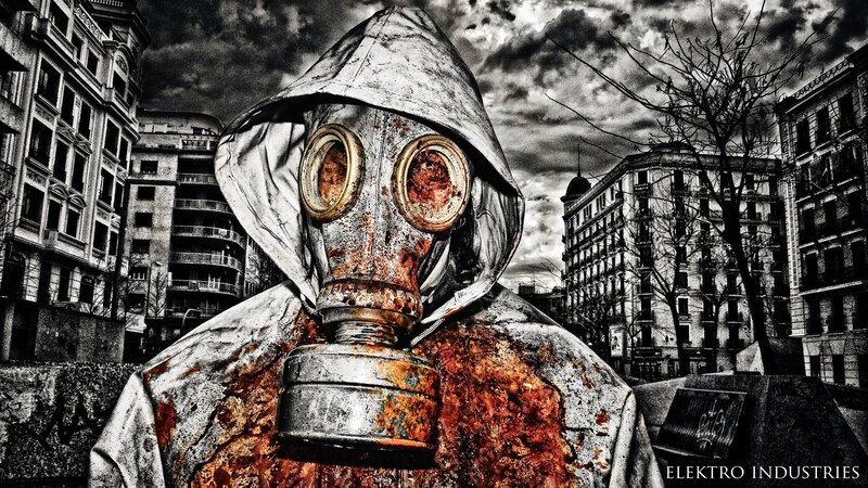 post-apocalyptic gas mask figure