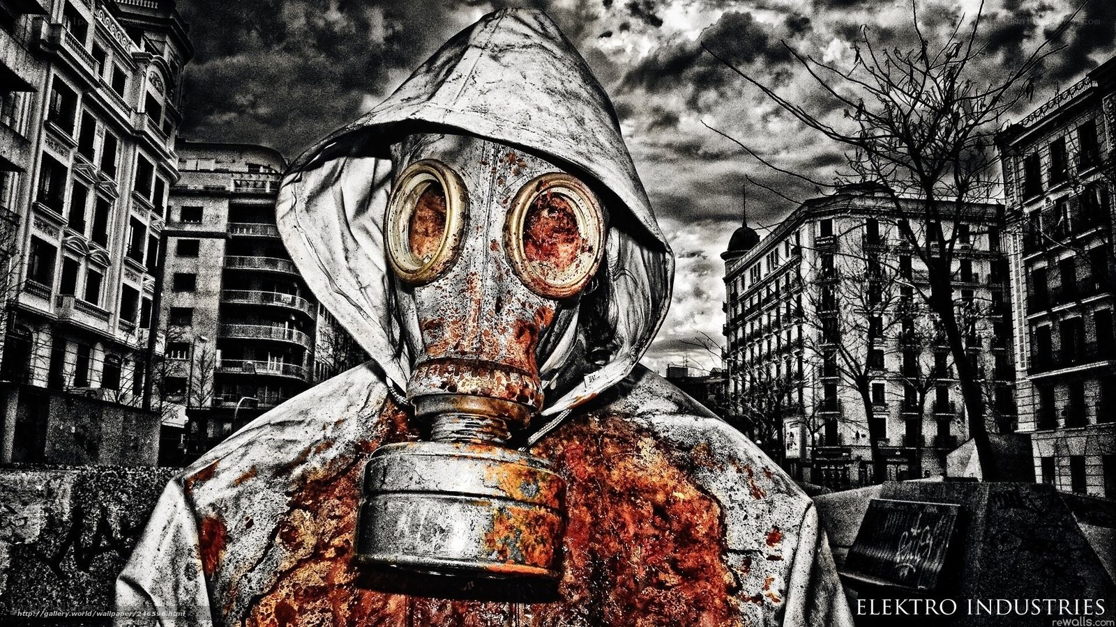 Post-apocalyptic gas mask figure