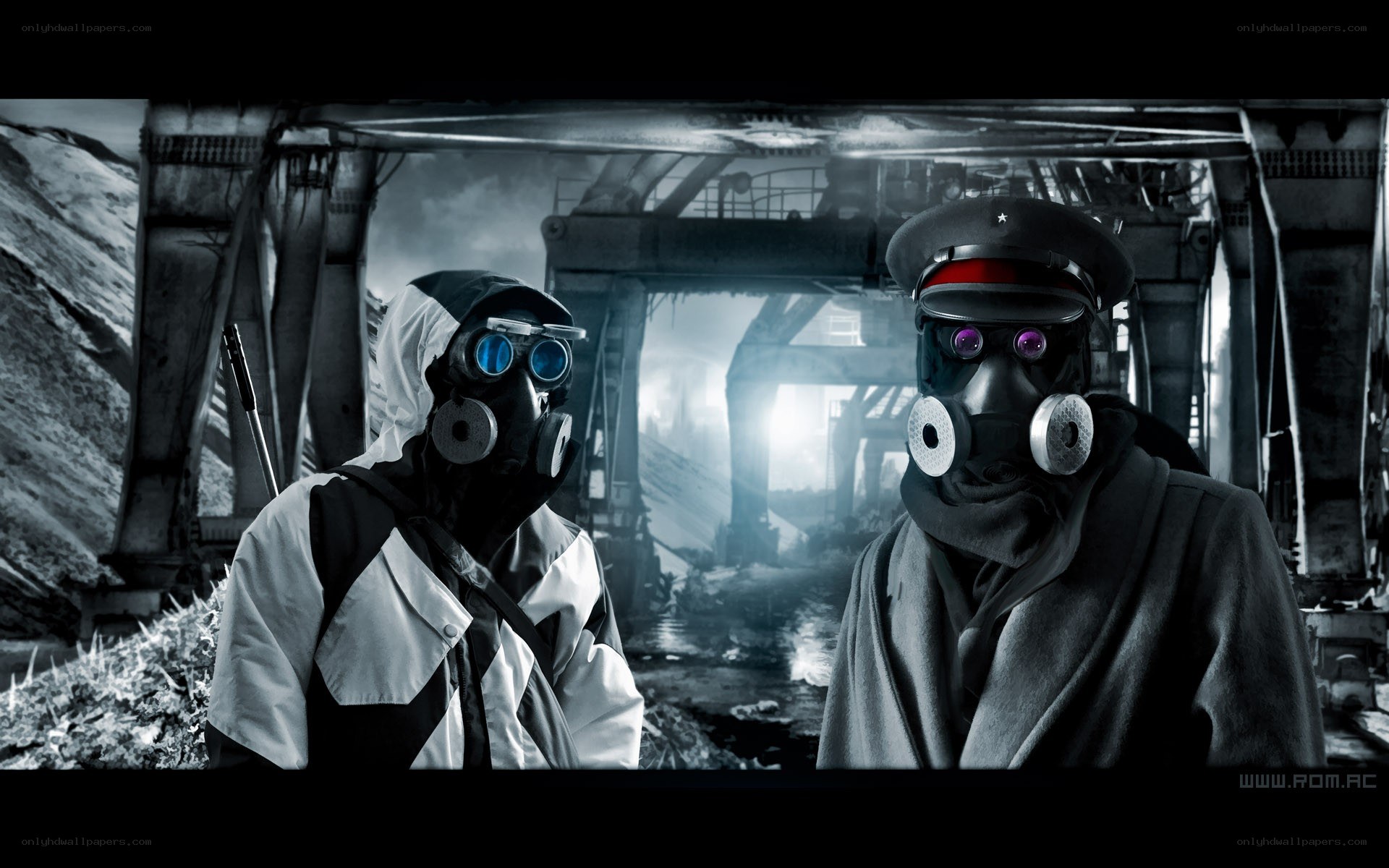 post-apocalyptic gas mask figures