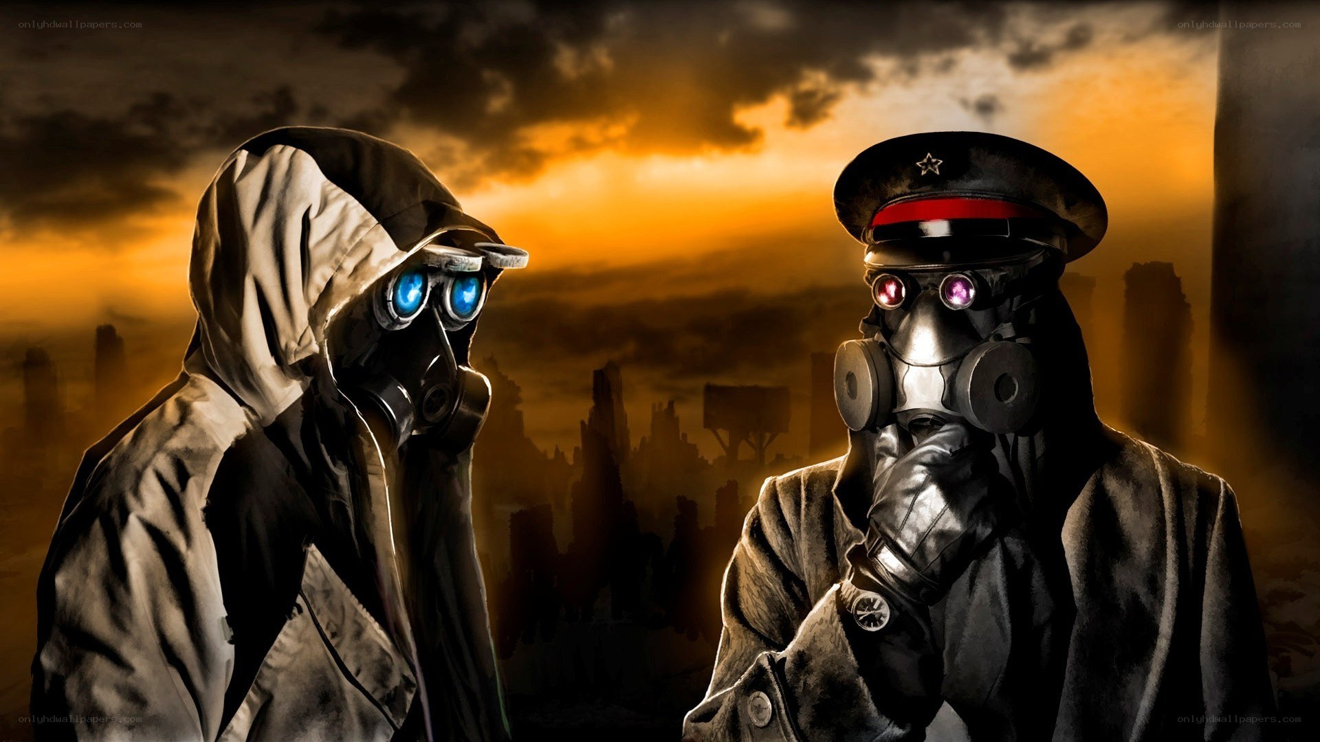 post-apocalyptic gas mask figures