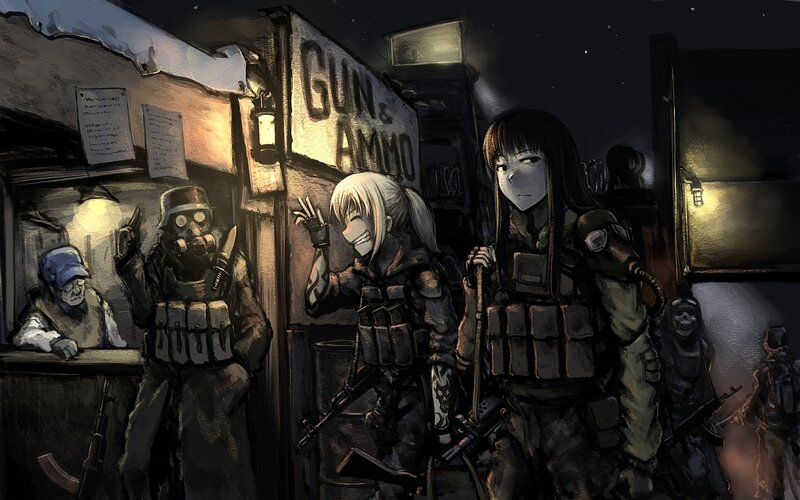 Post-apocalyptic gun shop scene