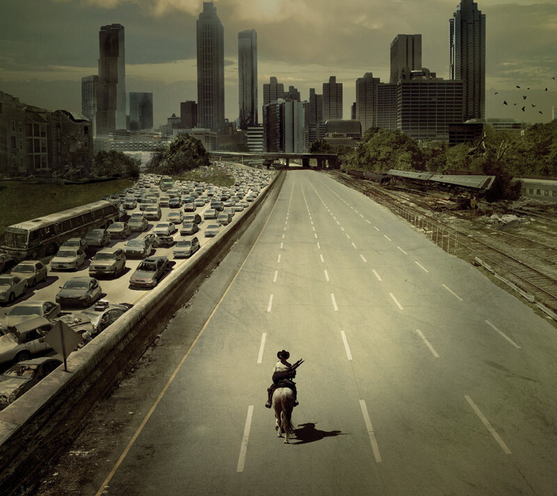 Post-apocalyptic highway scene
