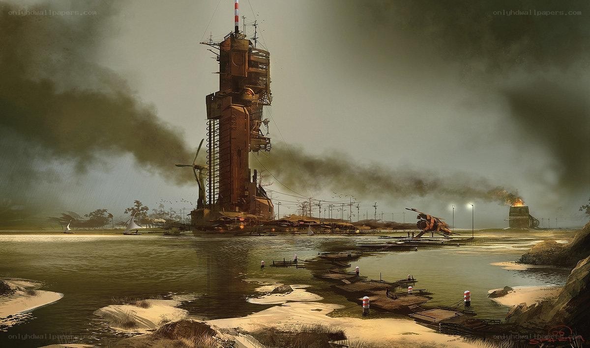 Post-apocalyptic industrial landscape