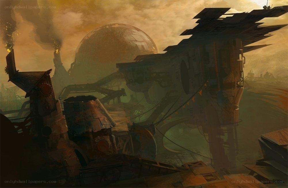 post-apocalyptic industrial landscape