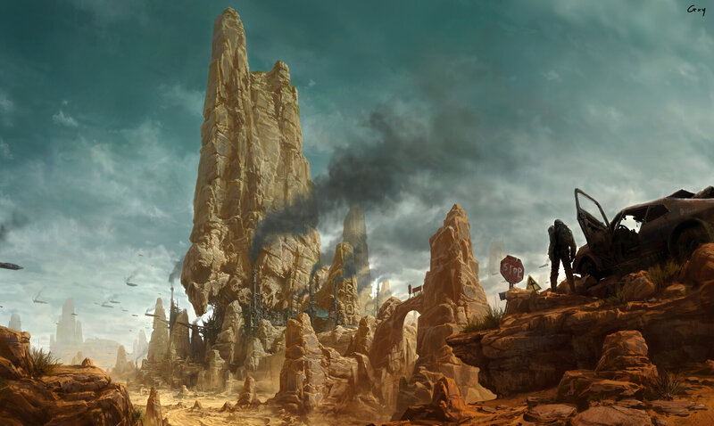 Post-apocalyptic Landscape — Brown, Dramatic, Digital Art, Rock Formations