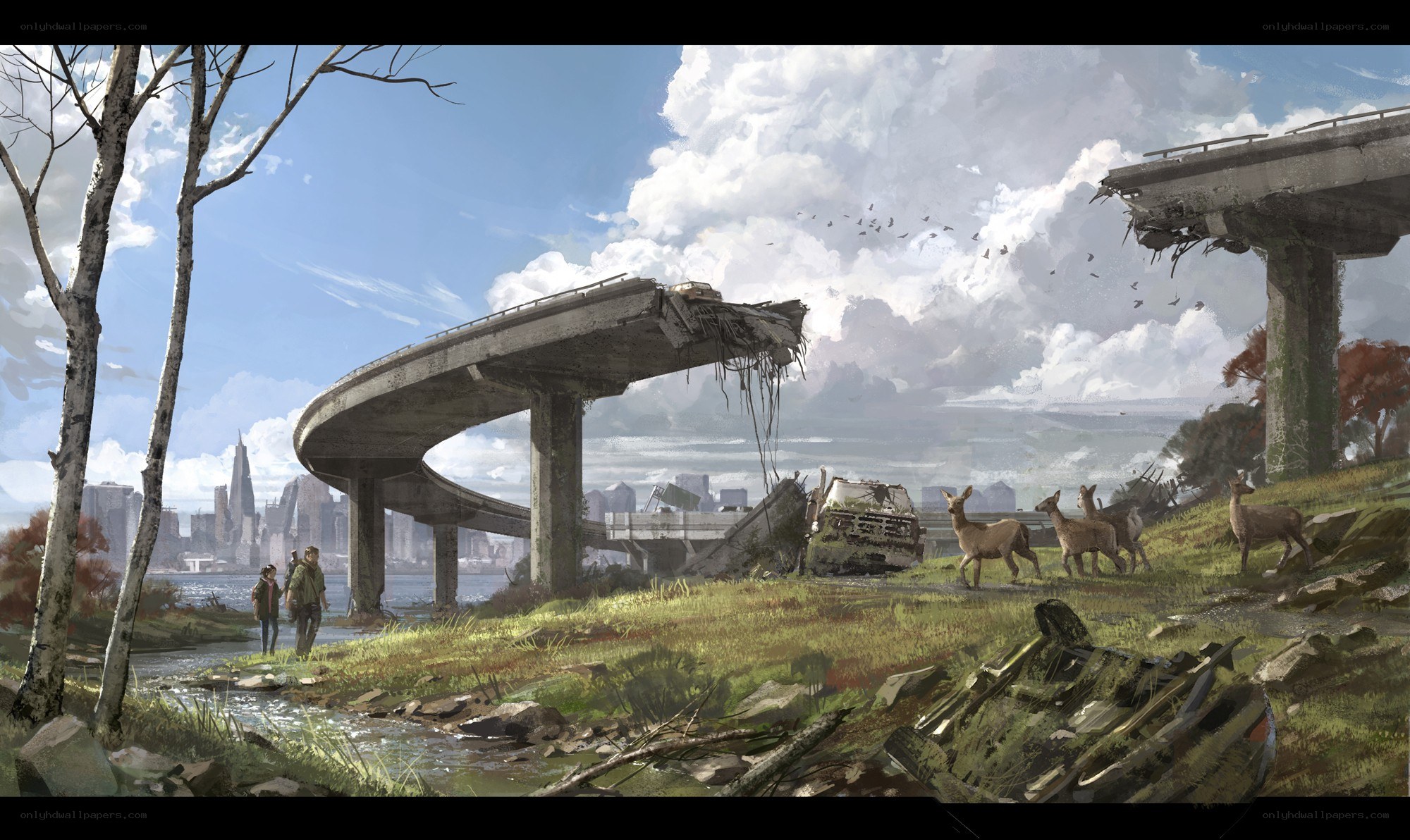 Post-apocalyptic landscape with ruins