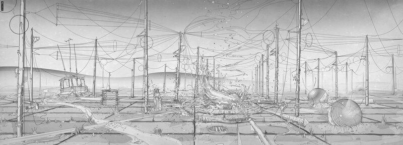 post-apocalyptic landscape with wreckage