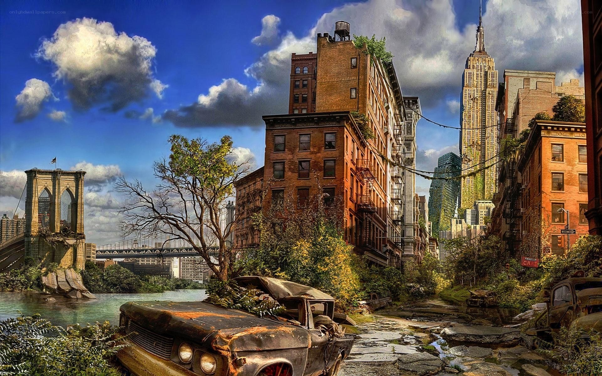 Post-apocalyptic New York cityscape
