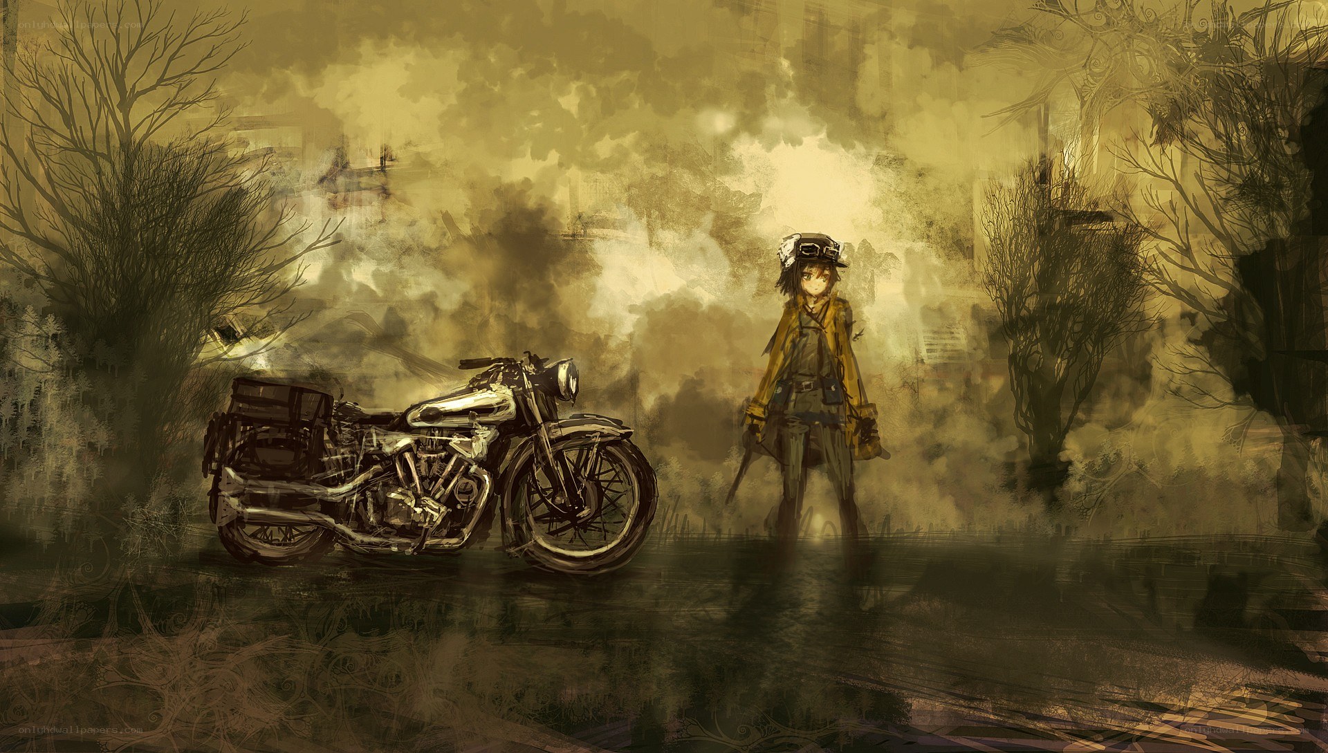 post-apocalyptic rider with motorcycle