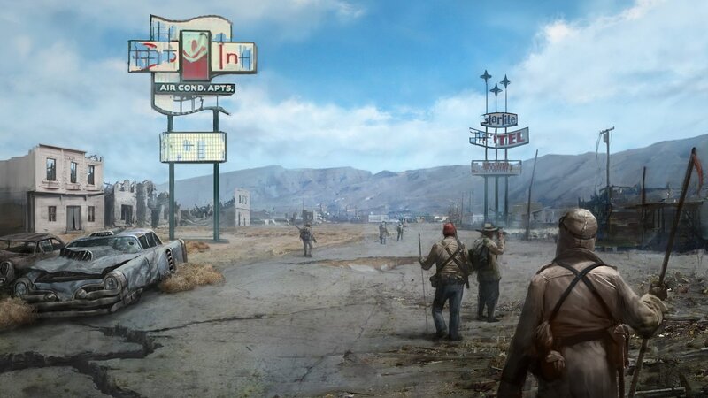 Post-apocalyptic road scene