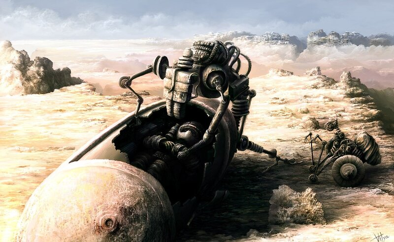post-apocalyptic robot travelers