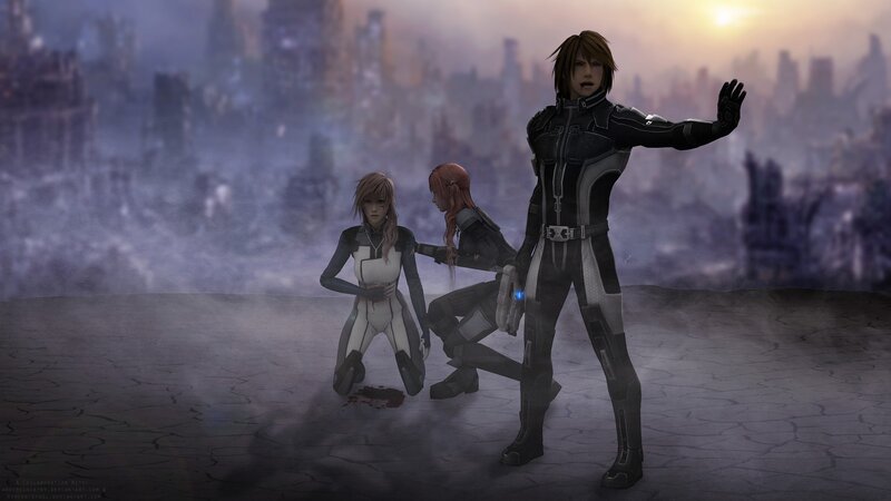 Post-apocalyptic scene with characters