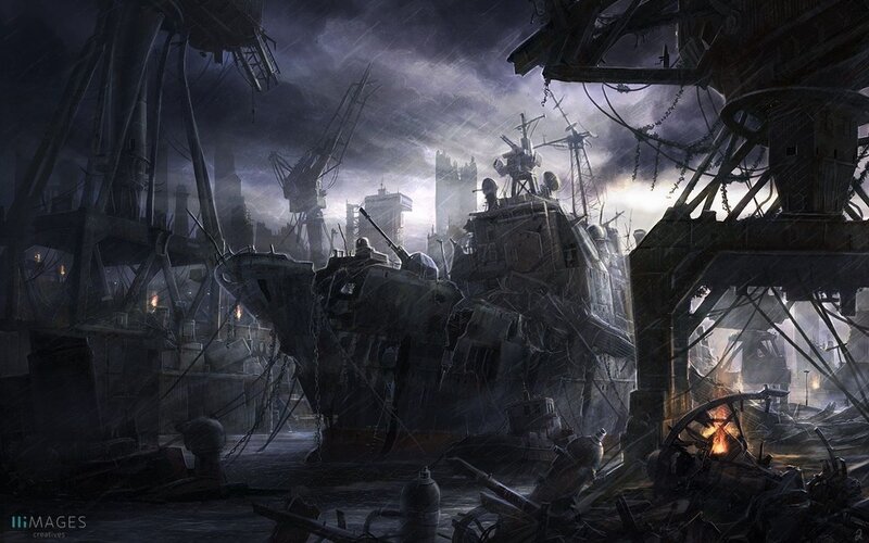 post-apocalyptic shipyard