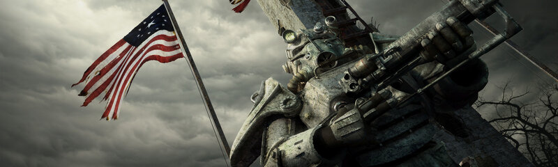 post-apocalyptic soldier with flag