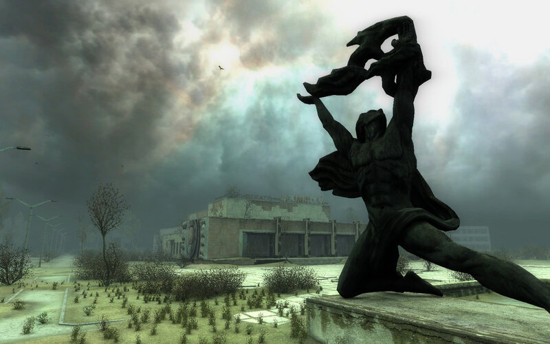 Post-apocalyptic statue scene