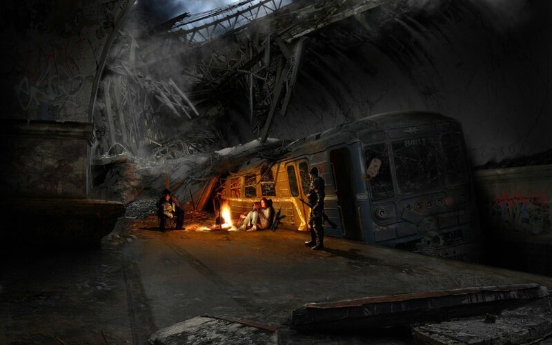 Post-apocalyptic subway scene