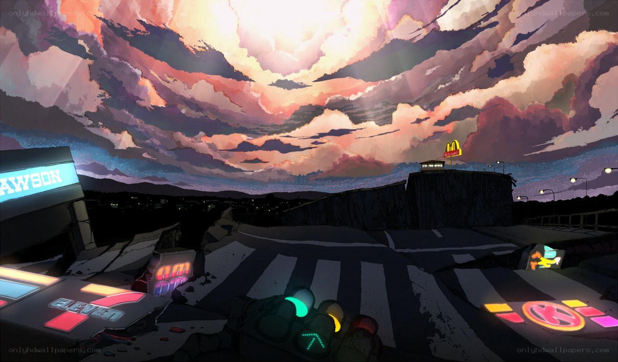 Post-apocalyptic sunset scene