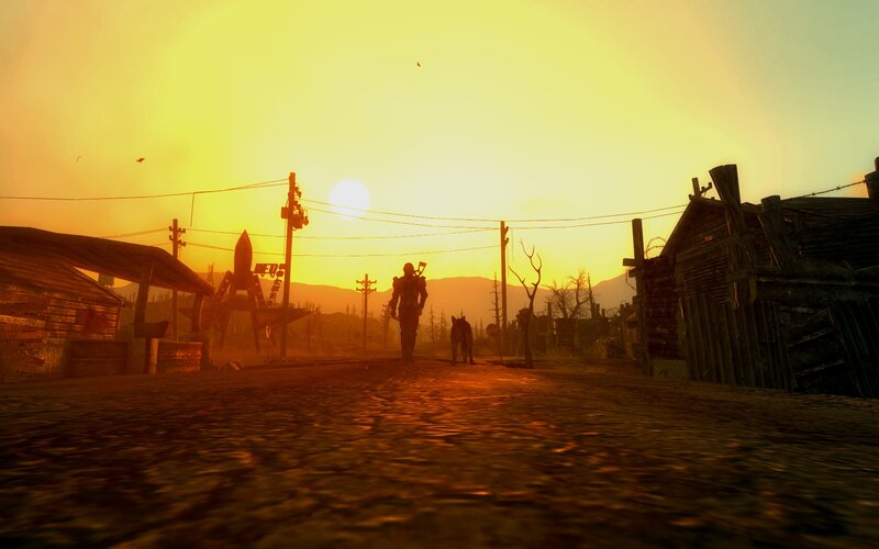 Post-apocalyptic sunset scene
