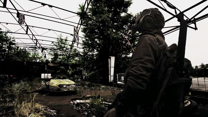 Post-apocalyptic survivor in gas mask