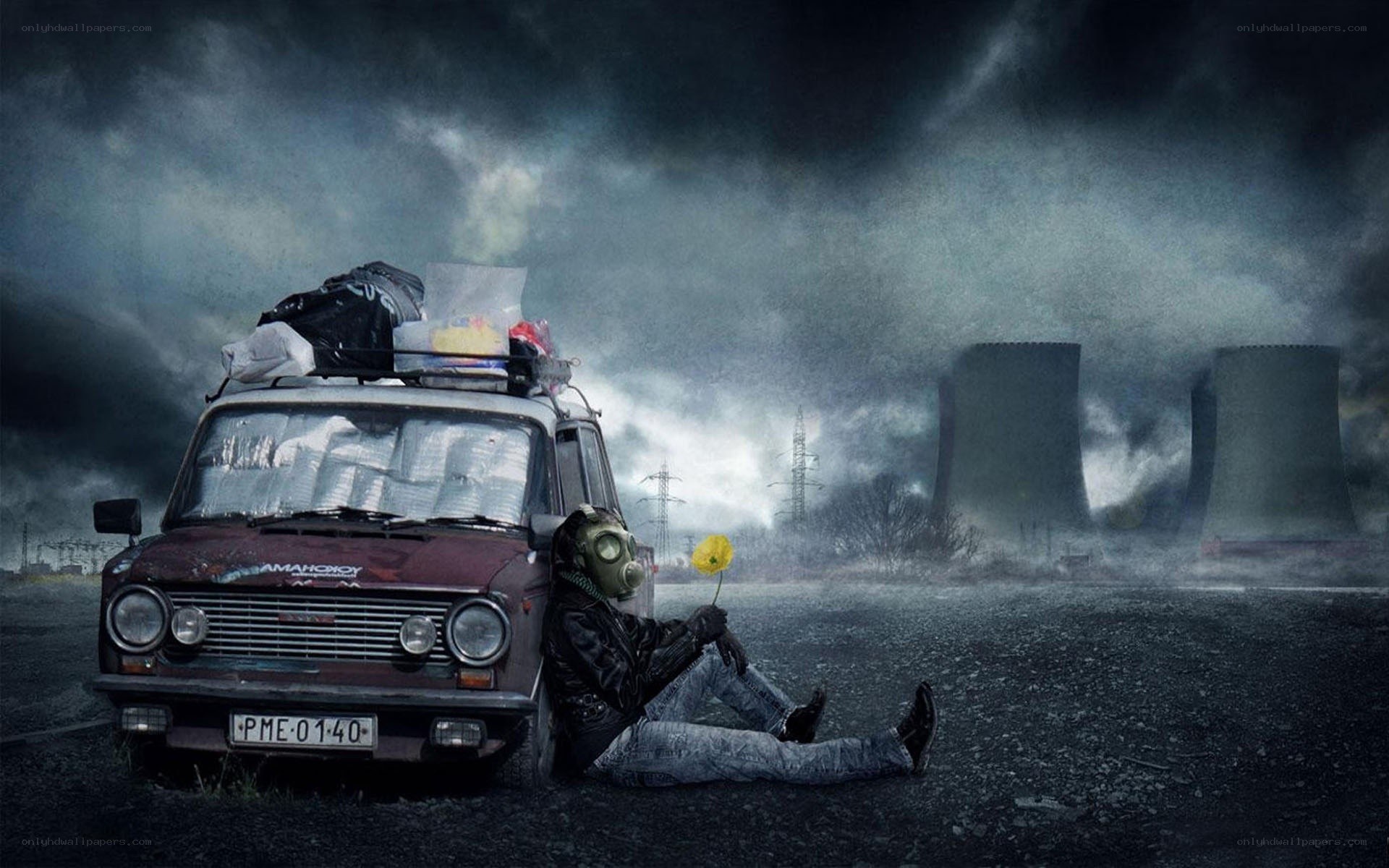 Post-apocalyptic survivor with car