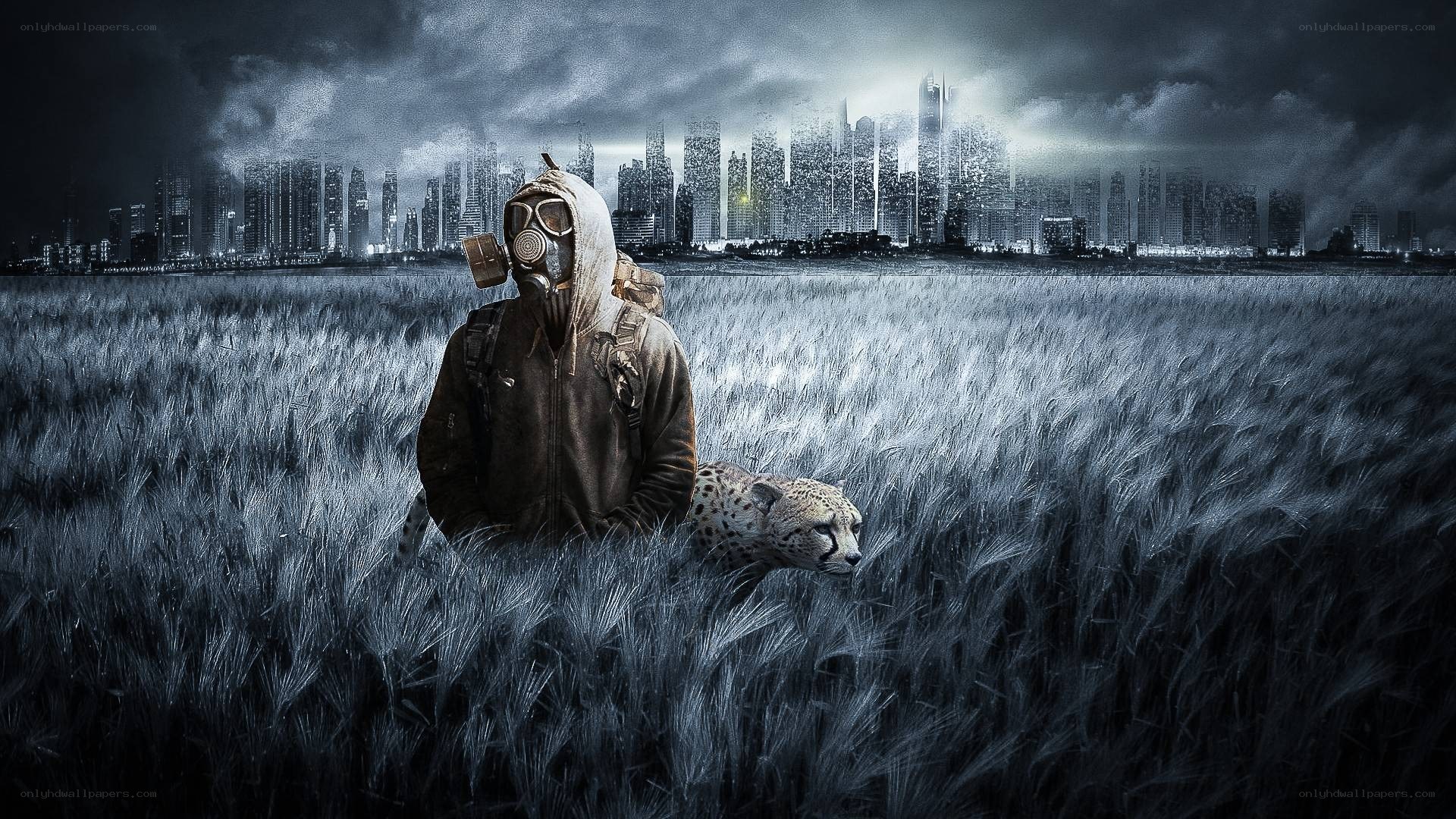 post-apocalyptic survivor with cheetah