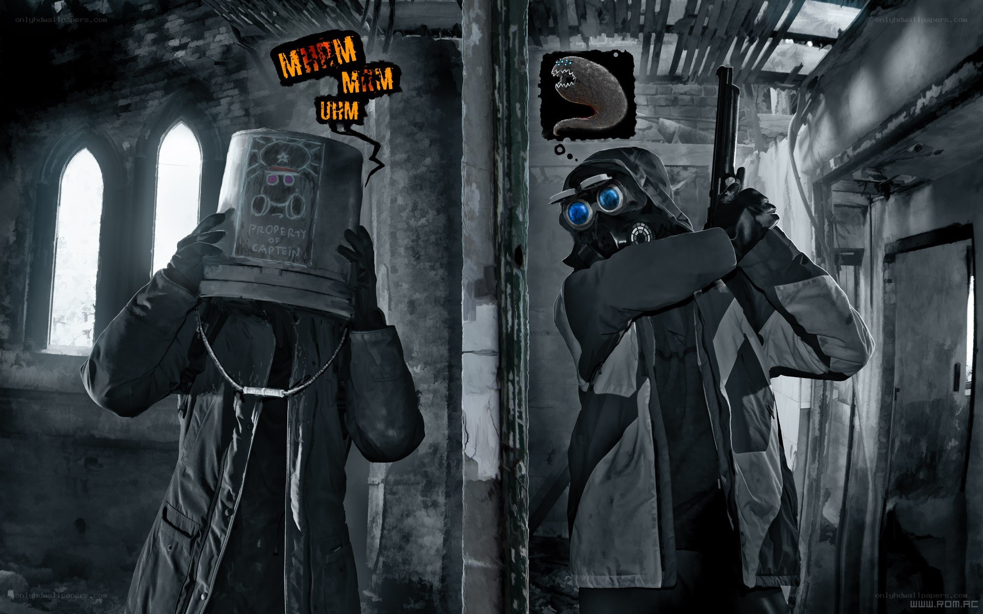 Post-apocalyptic survivors in ruins