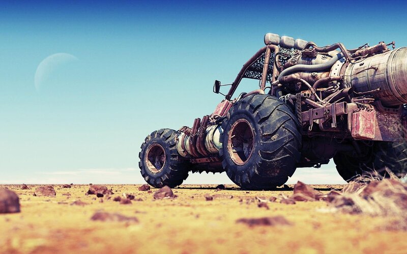 Post-apocalyptic Vehicle — Blue, Dramatic, Afternoon