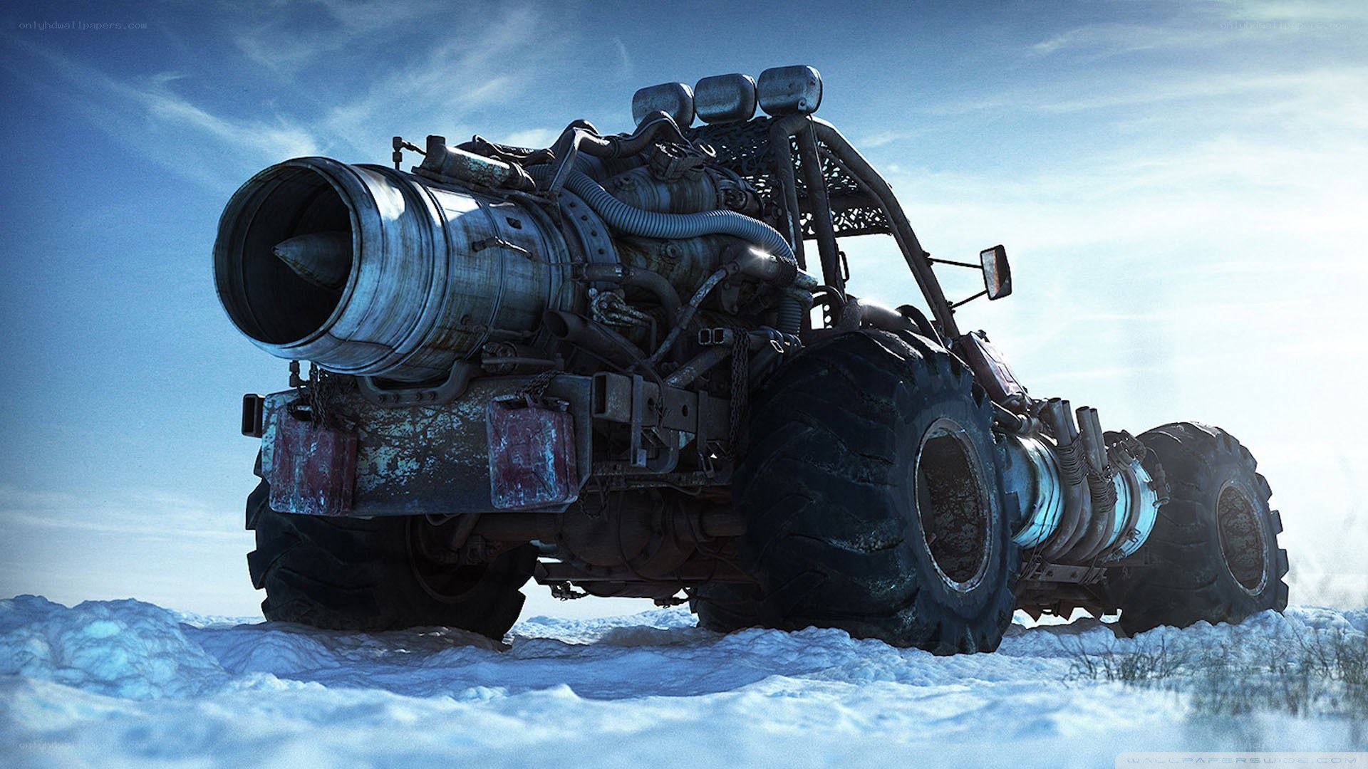 post-apocalyptic vehicle in snow