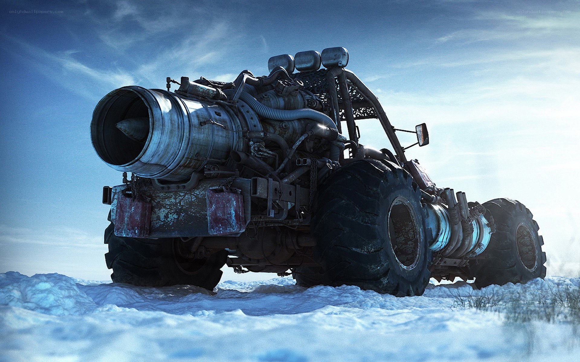 post-apocalyptic vehicle in snow