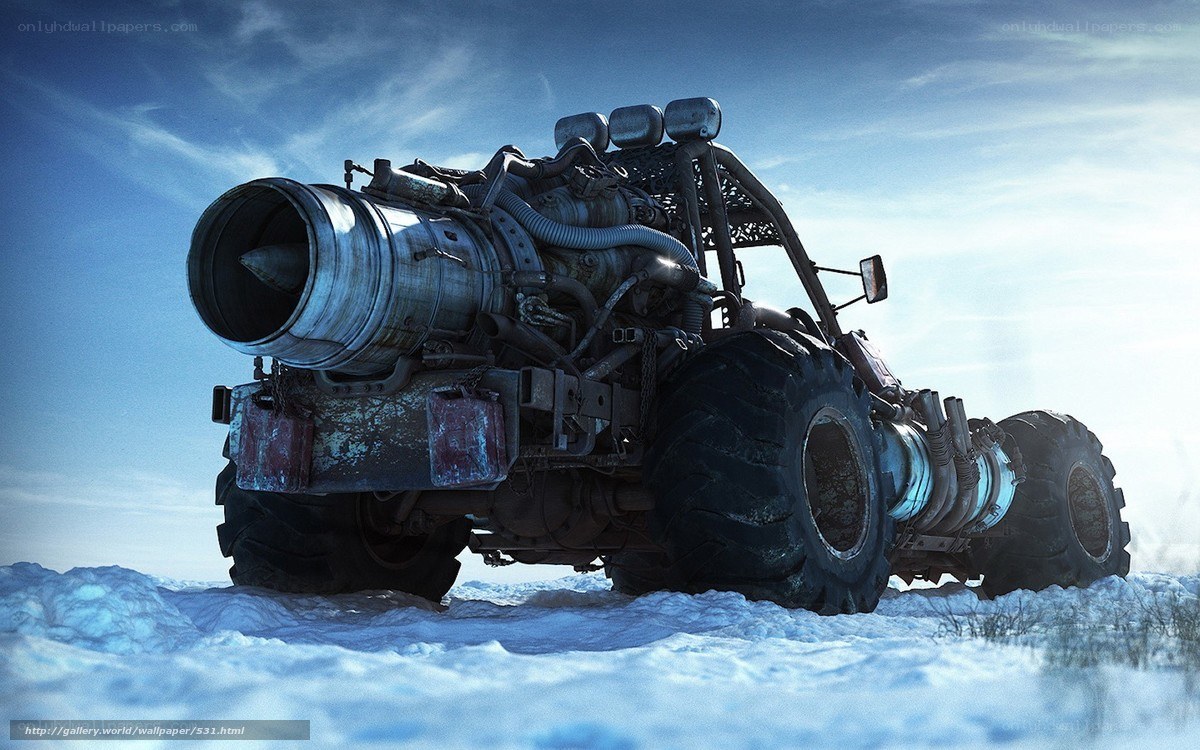 post-apocalyptic vehicle in snow