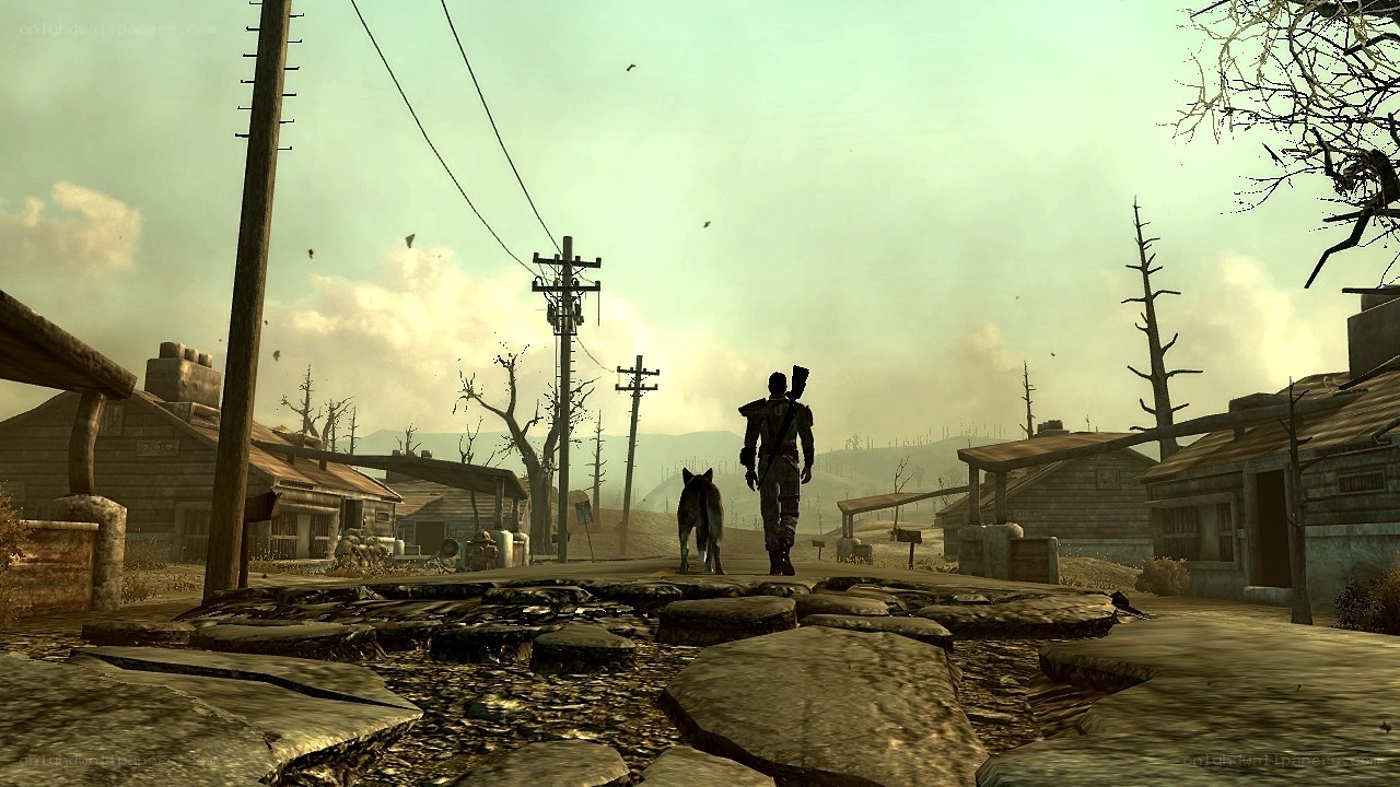 post-apocalyptic village scene