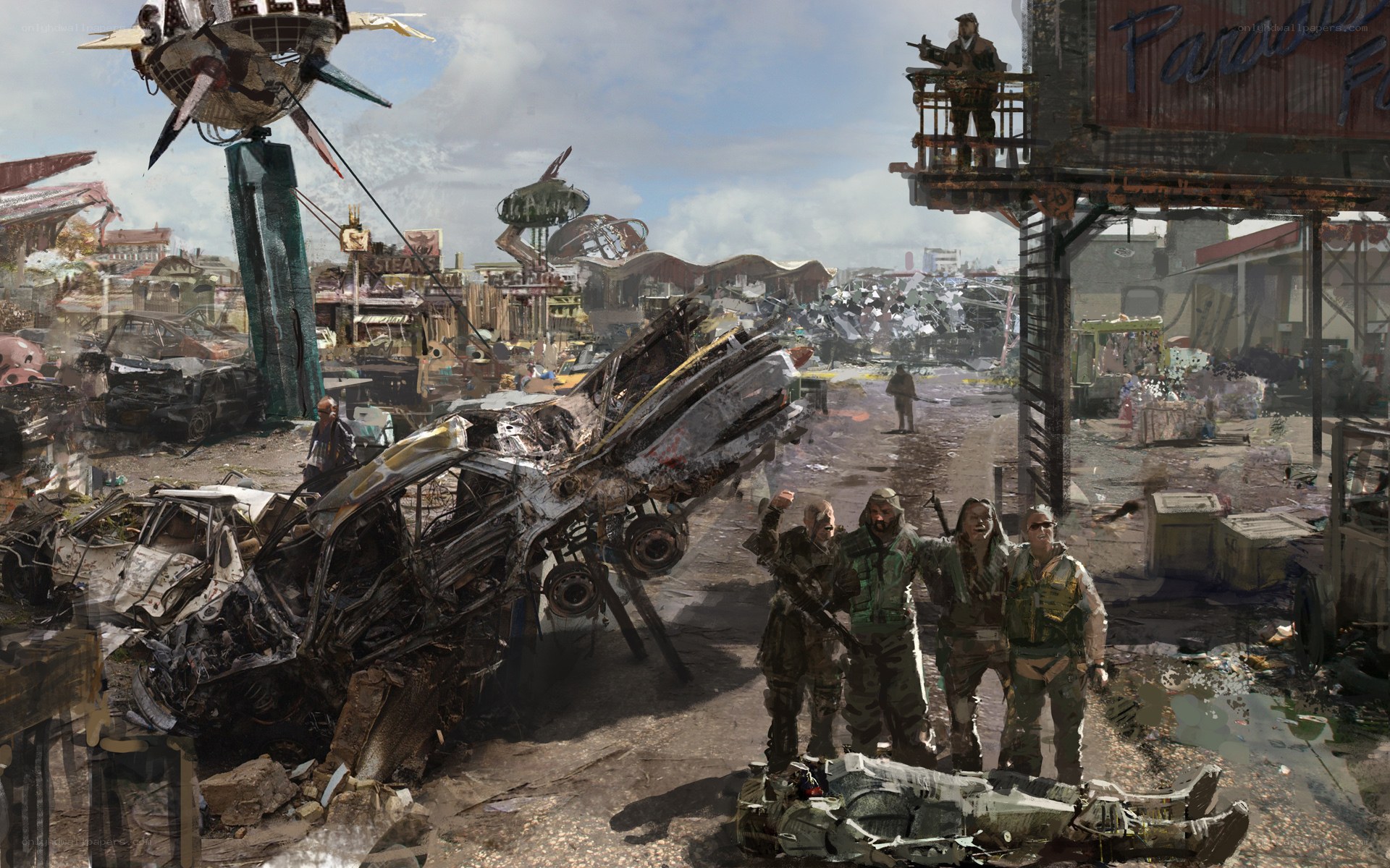 Post-apocalyptic wasteland scene