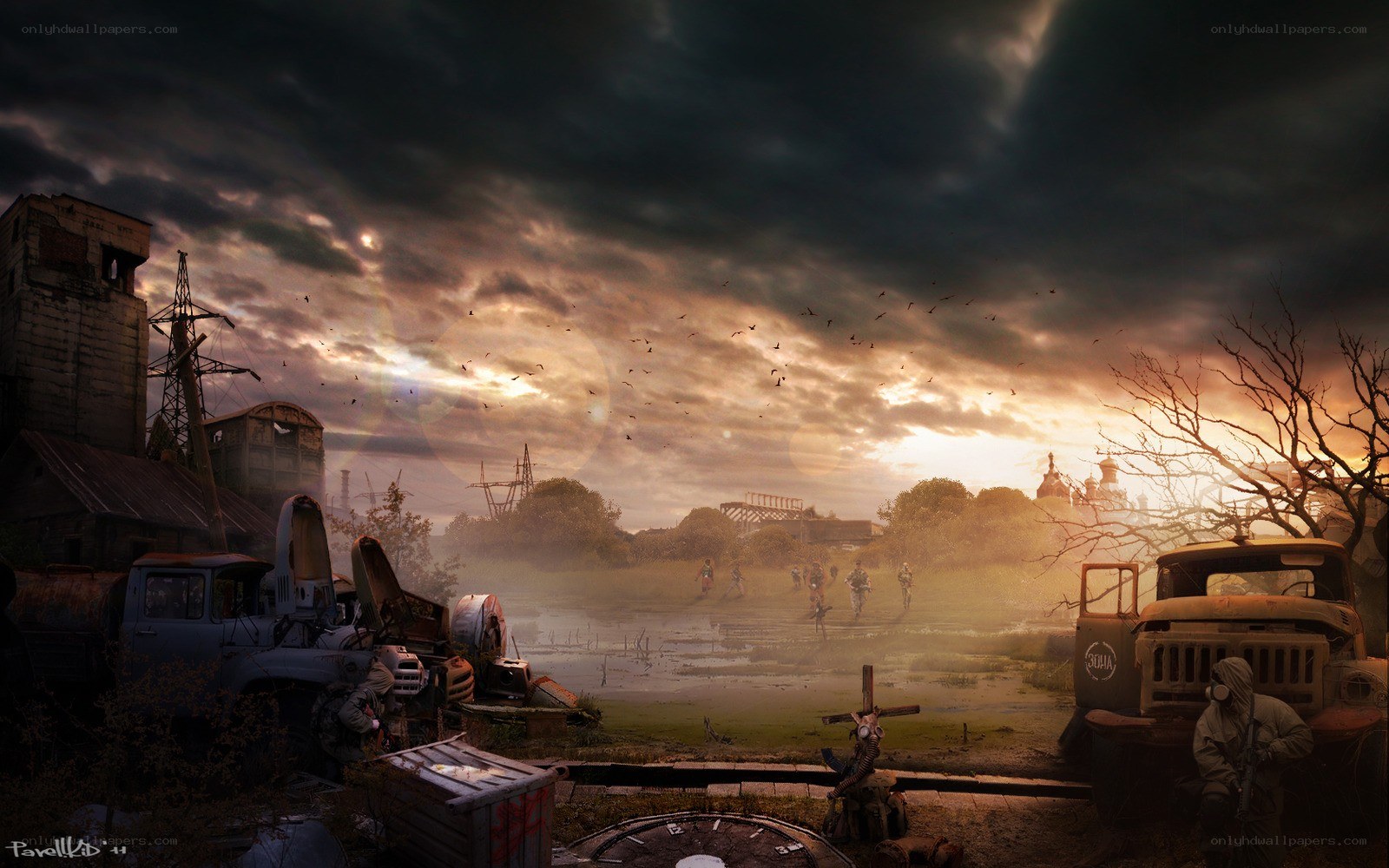 Post-apocalyptic wasteland scene