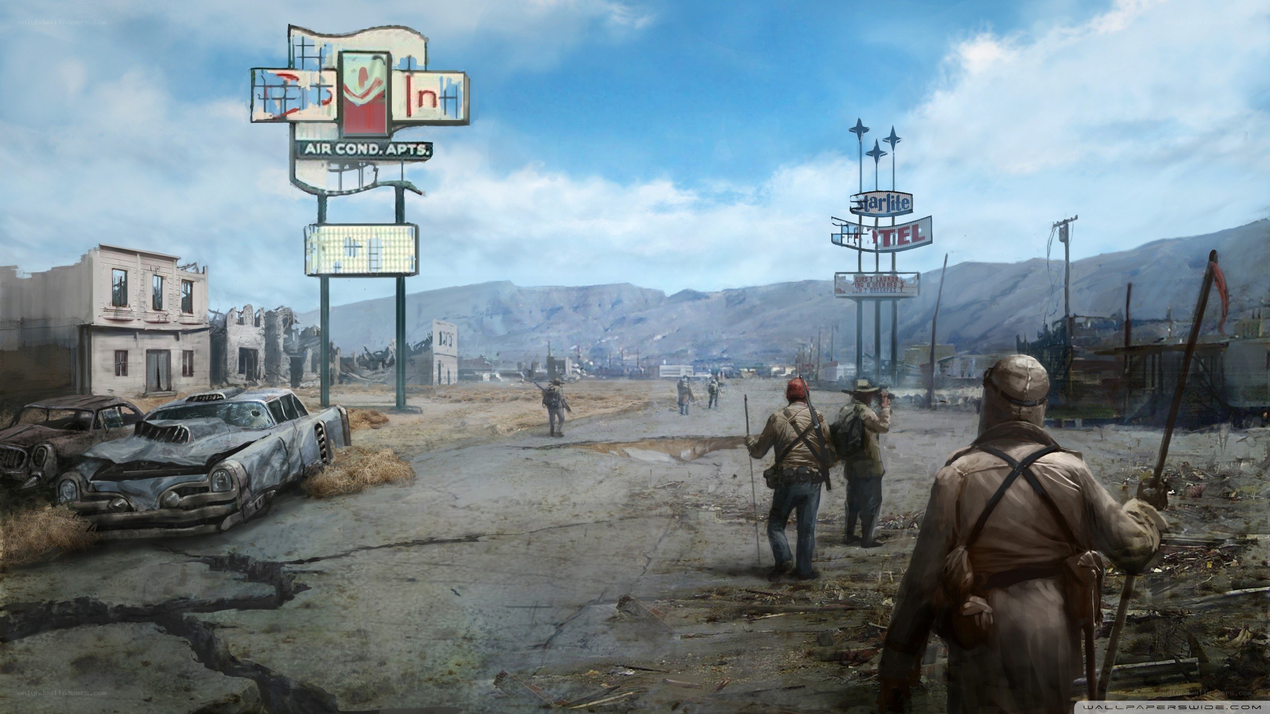 Post-apocalyptic wasteland scene