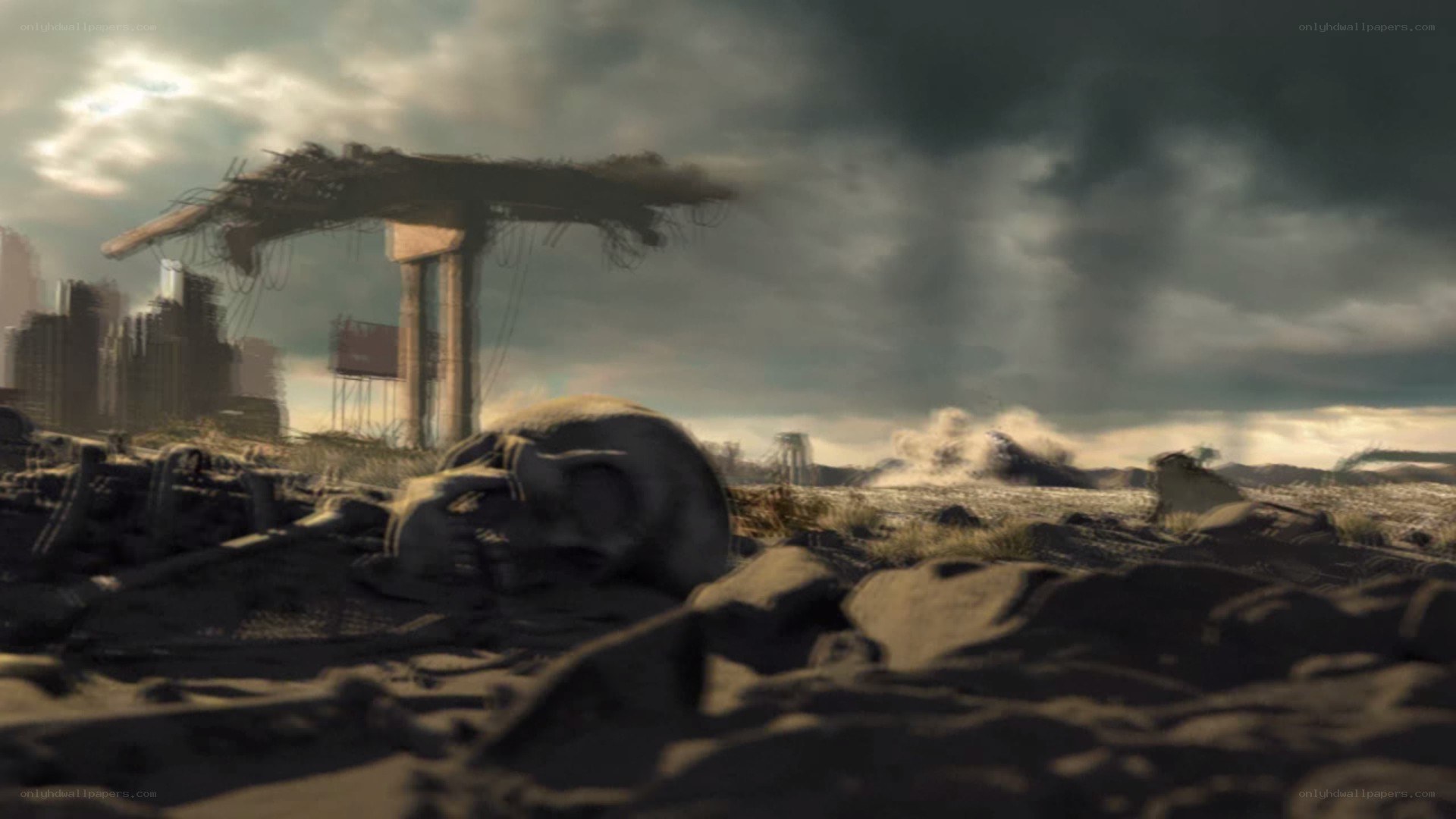 post-apocalyptic wasteland scene