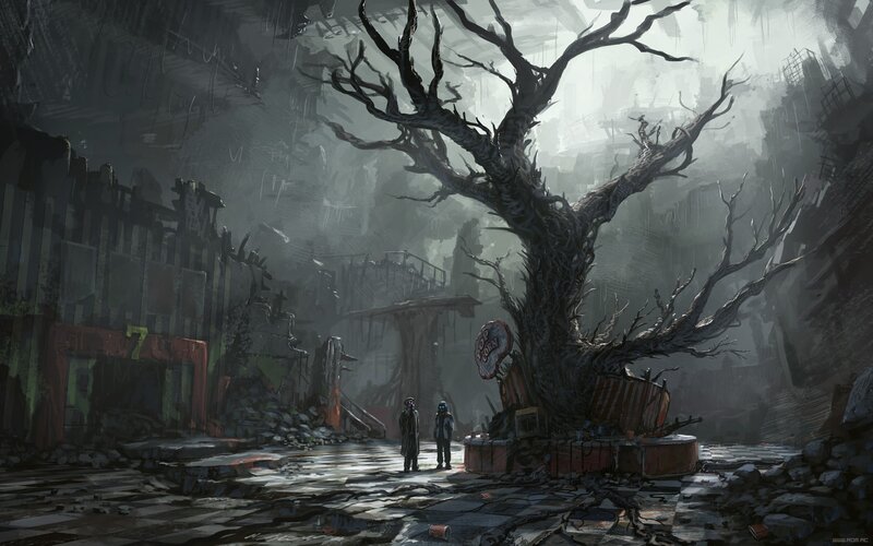 post-apocalyptic wasteland scene