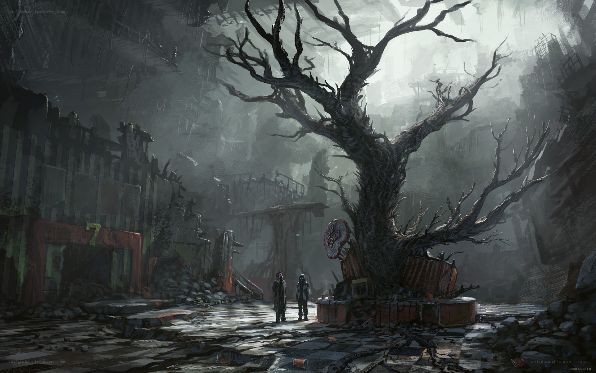 post-apocalyptic wasteland scene
