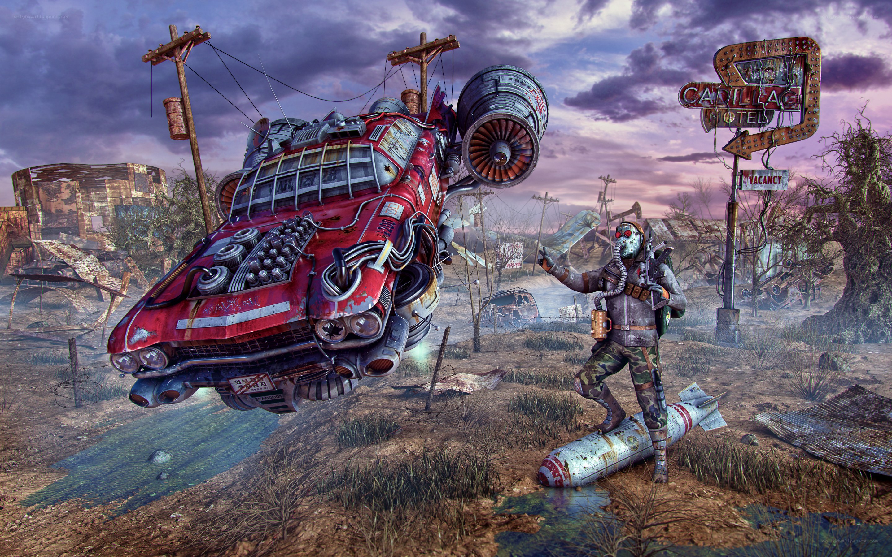 Post-apocalyptic wasteland scene