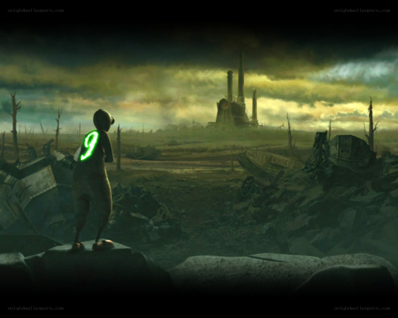 Post-apocalyptic wasteland scene