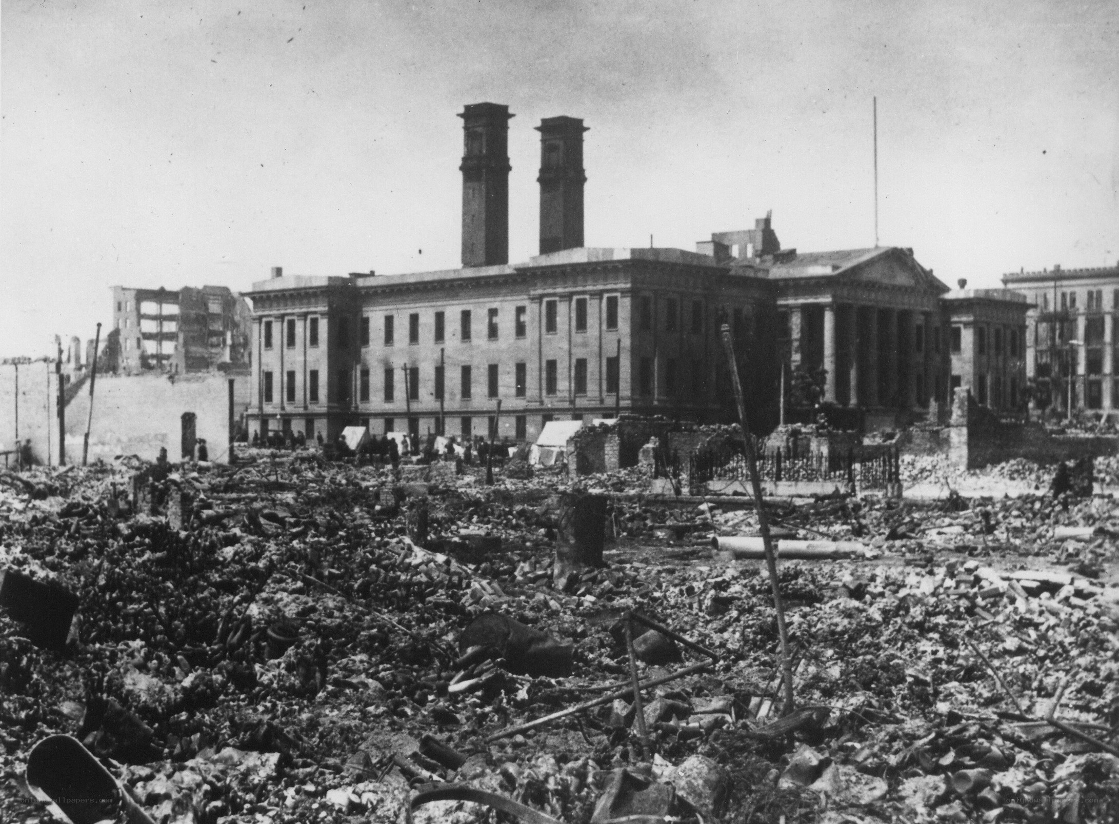 Post-bombing city ruins