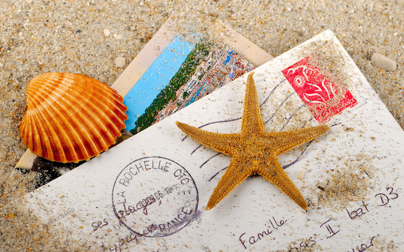 postcard with seashell and starfish