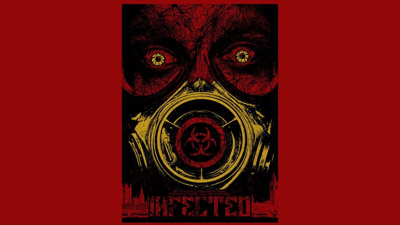 poster with gas mask and biohazard symbol