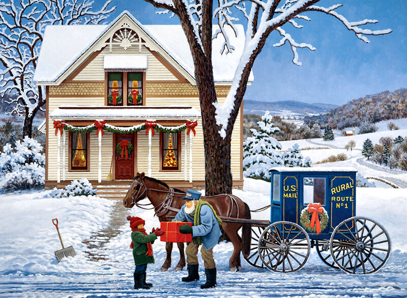 Postman Delivering Gift — Blue